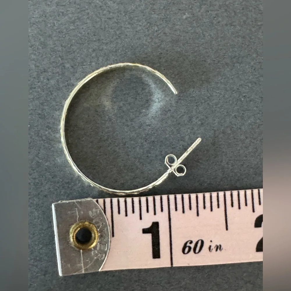Hammered Sterling Silver Hoop Earrings - Picture 8 of 9